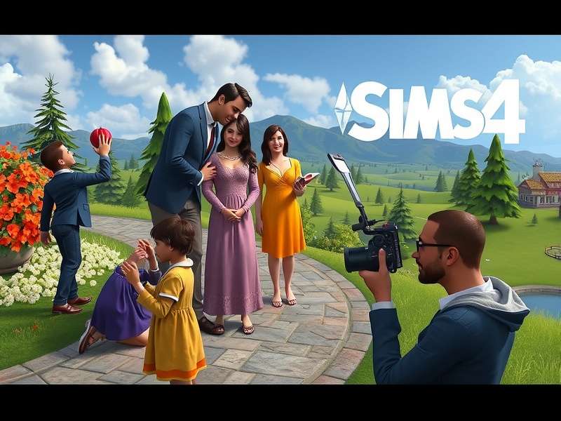 The Sims 4 gameplay screenshot showing a modern house and characters