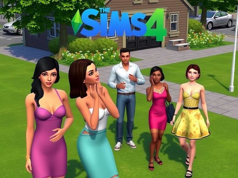 A vibrant computer setup running The Sims 4 game with colourful characters on screen