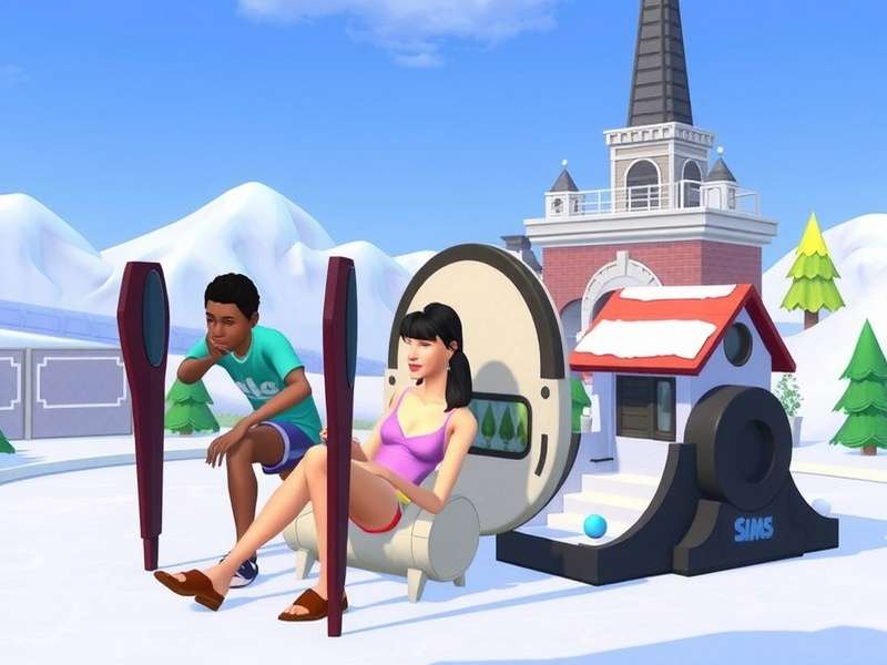 The Sims 4 gameplay screenshot showing a Sim family in a modern house