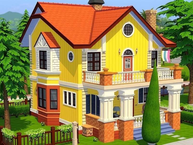 A stunning modern mansion built using The Sims 5's new adaptive building tools, showing curved walls and dynamic lighting