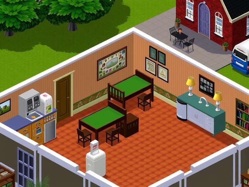 A complex modded Sims 2 household with custom objects and UI enhancements