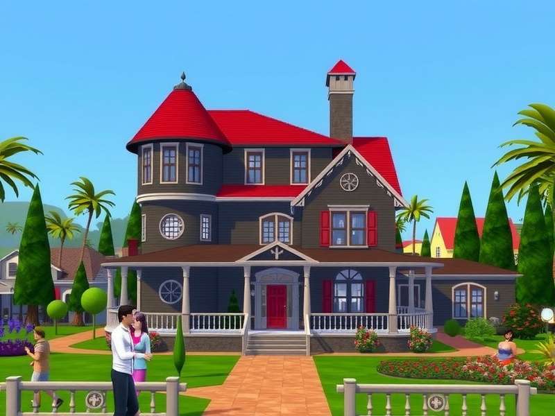 The Sims 2 neighbourhood view showing Pleasantview with custom content