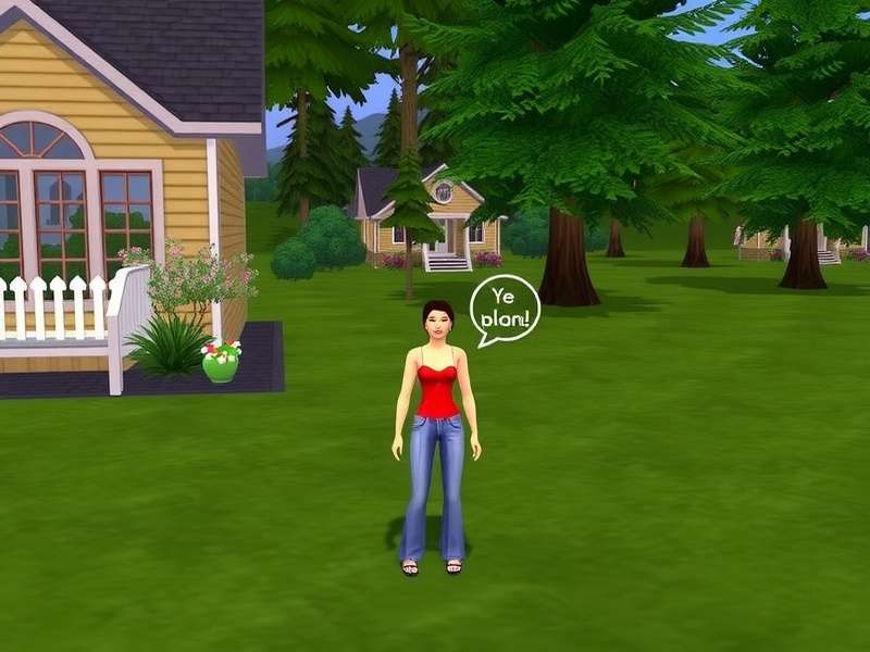 A vibrant in-game screenshot of The Sims 3 showcasing custom furniture, hairstyles, and clothing in a modern living room.