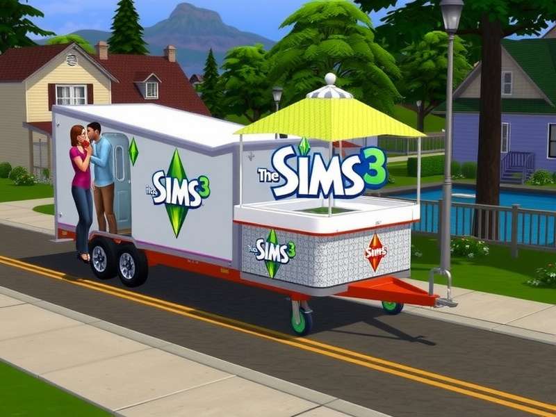 The Sims 3 Trailer official announcement scene showing a vibrant neighbourhood with customizable Sims