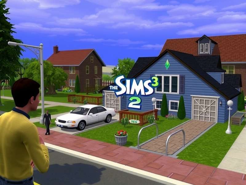 The Sims 2 gameplay featuring a Sim family in their living room, showcasing the iconic life simulation interface