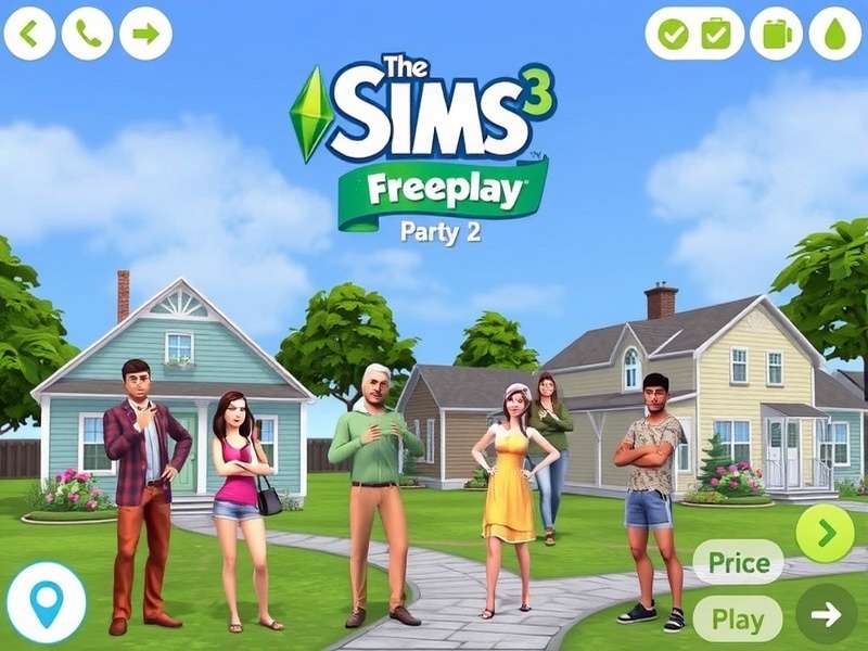 The Sims Freeplay gameplay on mobile showing a Sim family in a modern British-style home