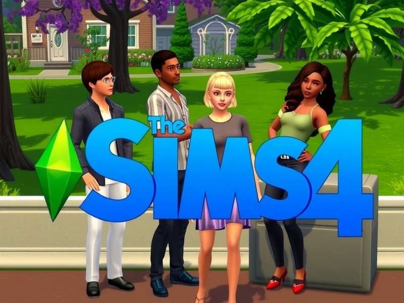 The Sims 4 Download hero image showing a vibrant Sims neighbourhood