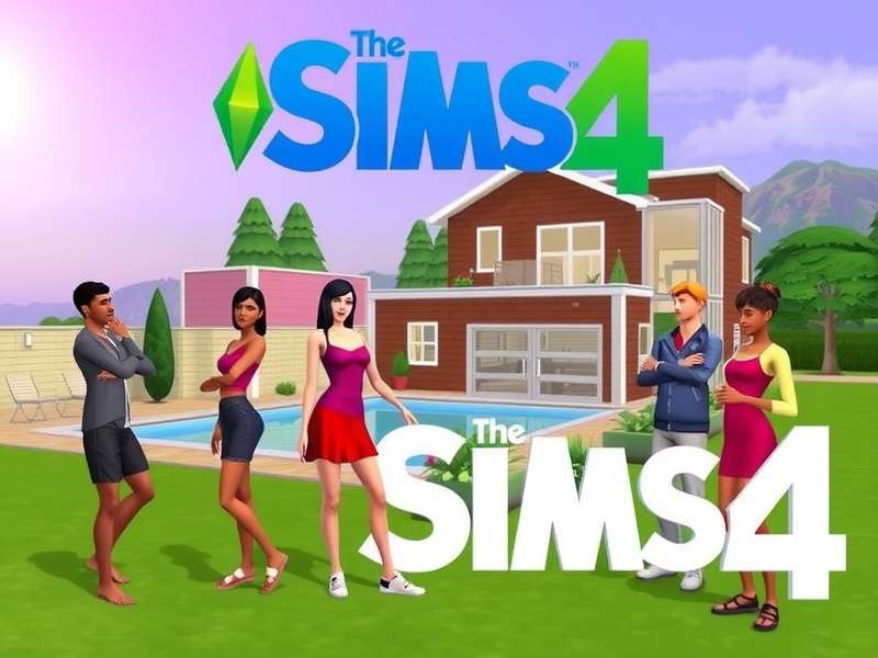 A cozy living room setup with a laptop displaying The Sims 4 gameplay, surrounded by plants and warm lighting